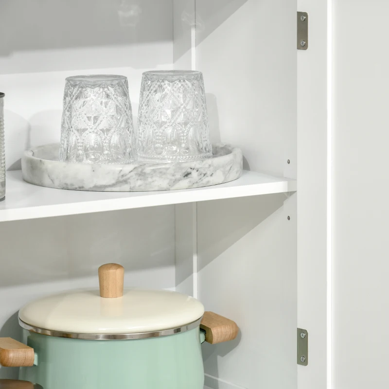 HOMCOM Armoire de cuisine buffet cuisine vaisselier meuble de rangement avec 2 niches, 2 placards avec 4 portes dont 2 portes vitrées, étagère réglable - dim. 60I x 30P x 162H cm blanc(m-9)