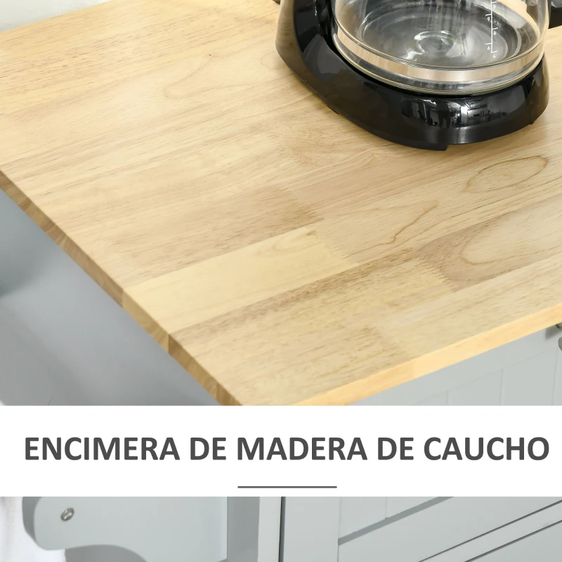 HOMCOM Carro de Cocina con Ruedas Isla de Cocina con 2 Cajones y Barra para Colgar para Comedor 121x46x91 cm Gris