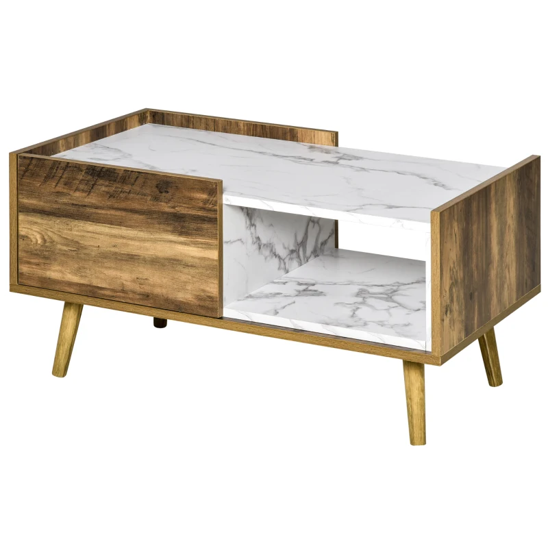 HOMCOM Tavolino da Caffè Rettangolare con Cassetto e Ripiano, 80x45x40.5cm, Marrone e Bianco