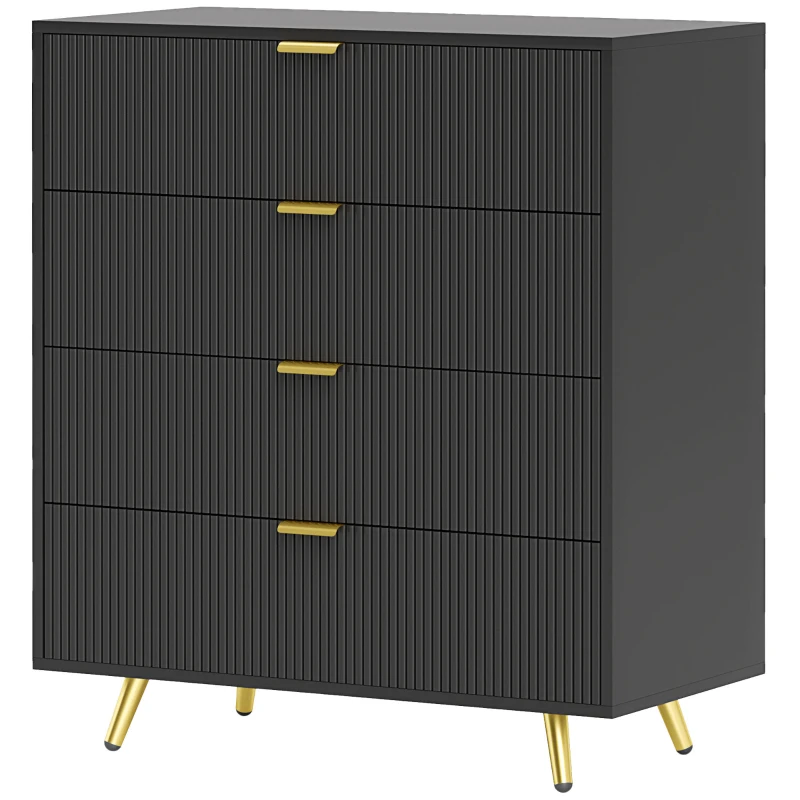 HOMCOM Elegant Four-Drawer Bedside Table - Black