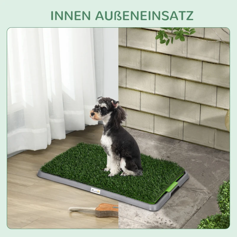 PawHut Hundetoilette mit Kunstrasen, Drainagelöcher, auslaufsicher, 67x41x3,5cm, Grün(m-7)