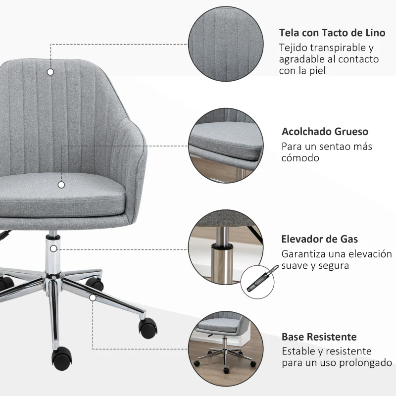 Vinsetto Silla de Oficina Silla Operativa con Altura Ajustable y Giratoria para Despacho Oficina 61x59x96cm Gris