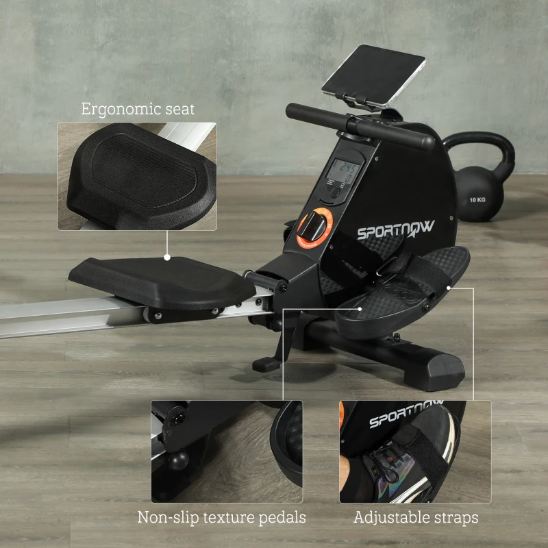 SPORTNOW Folding Magnetic Rowing Machine, with 16-Level Adjustable Resistance, Black