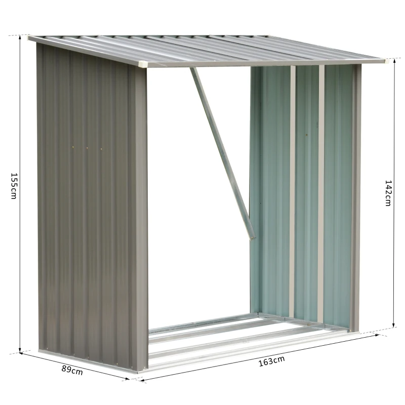 HOMCOM Stockage de bûches abri à bûches extérieur 163L x 89l x 155H cm surface sol 1,13 m² toit incliné acier galvanisé gris