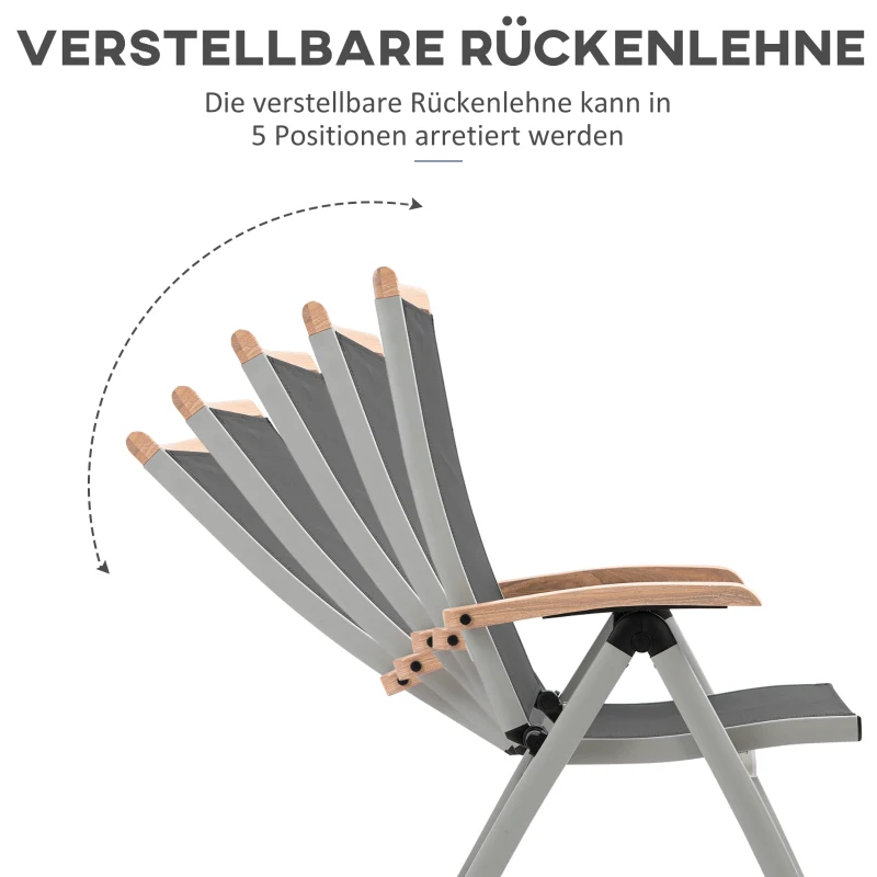 Outsunny Klappstuhl Gartenstuhl klappbar mit Rückenlehne Armlehne für Garten Balkon Terrasse Alu+Mesh Schwarz+Silber 61 x 64 x 112 cm