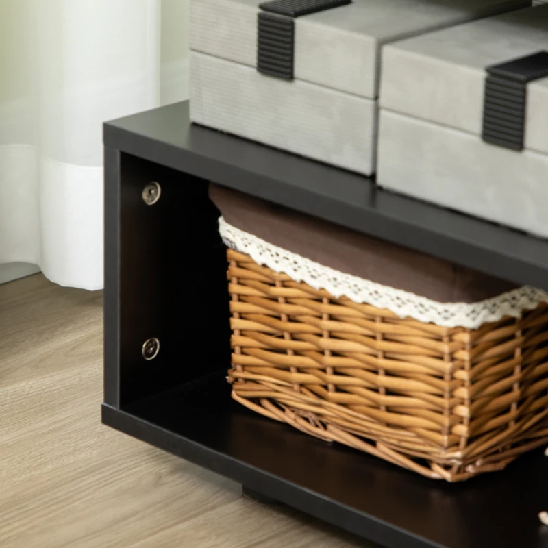 HOMCOM Tavolino da Caffè Asimmetrico in Legno con Ripiani e Piedini Regolabili, 60x60x45cm, Nero