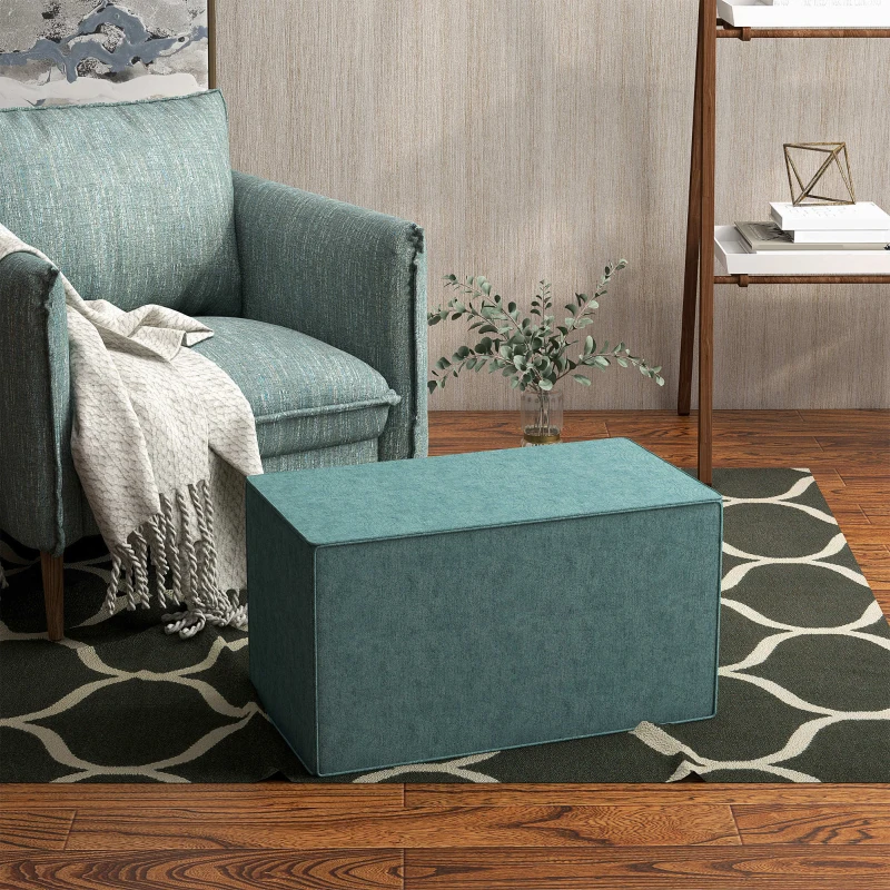 HOMCOM Poggiapiedi 2 in 1 con Rivestimento Rimovibile in Tessuto Effetto Lino, 75x41x41 cm, Verde