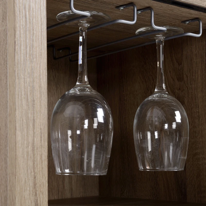 HOMCOM Aparador de Cocina Moderno con Puerta de Vidrio Soporte para 6 Copas y Botellero 79x39x92 cm Café