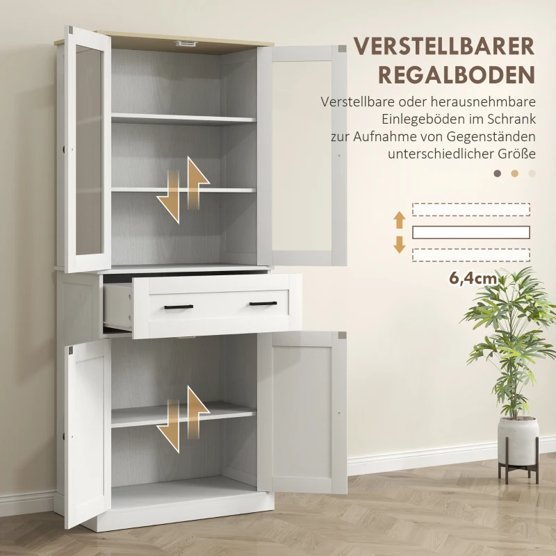 HOMCOM Küchenschrank, Buffet, Acrylfront, Schubladen, 76 x 40 x 182,5 cm, Cremeweiß(m-6)
