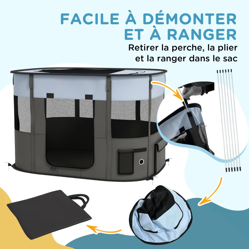 PawHut Parc enclos pliable pour chien chat petits animaux en tissu Oxford avec rangement 94 x 74 x 60 cm gris et noir