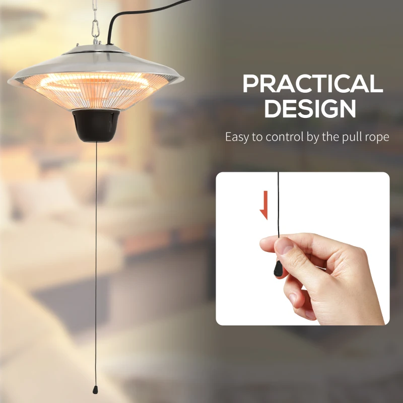 Outsunny 1500W Outdoor Heater Outdoor Ceiling Mounted Aluminium Halogen Electric Hanging  Heating Light Pull Switch Control
