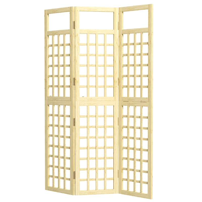 Outsunny 3-Panel Garden Privacy Screen, Freestanding Foldable Wooden Outdoor Divider/Trellis, Decorative Privacy Screen for Garden Patio Pool, 120 x 170 cm, Natural Wood Finish