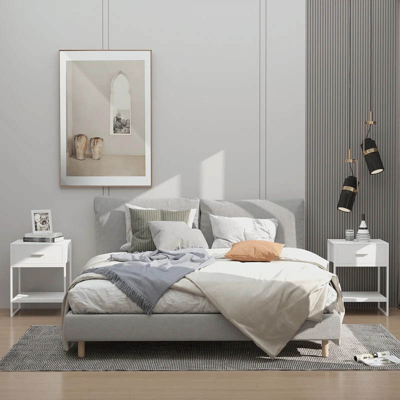 HOMCOM Set 2 Comodini Moderni, 2 Comodini da Camera da Letto e Soggiorno, con Cassetto e Ripiano Aperto, Design Moderno, in MDF e Acciaio, 45x40x60cm, Bianco