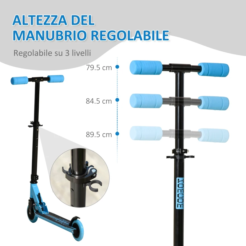 HOMCOM Monopattino per Bambini 3-8 Anni, Pieghevole con Altezza Regolabile, in Alluminio, Blu