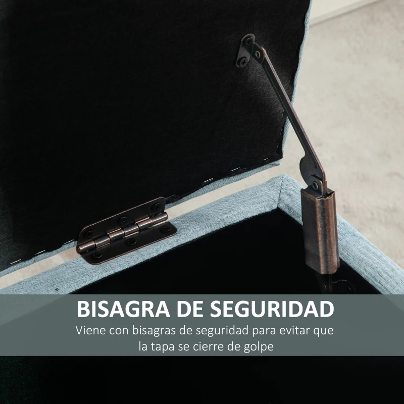HOMCOM Baúl de Almacenaje para Dormitorio 72L Tapizado en Lino con Patas de Madera 110x39x45 cm Verde Claro