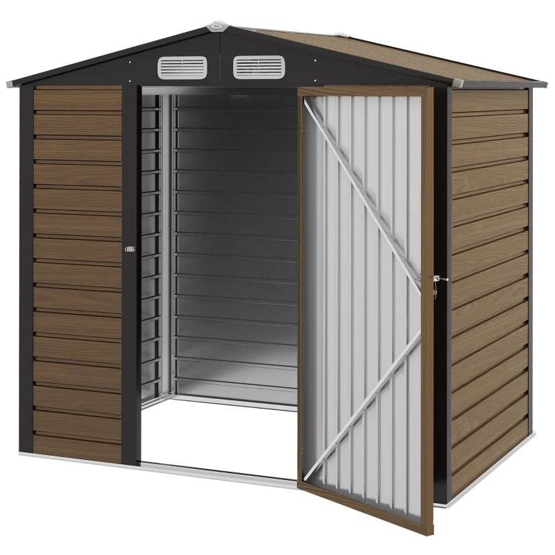 Outsunny Casetta da Giardino in Acciaio con Prese d'Aria e Catenaccio, 1.9x1.3m, Colore Quercia(m-10)