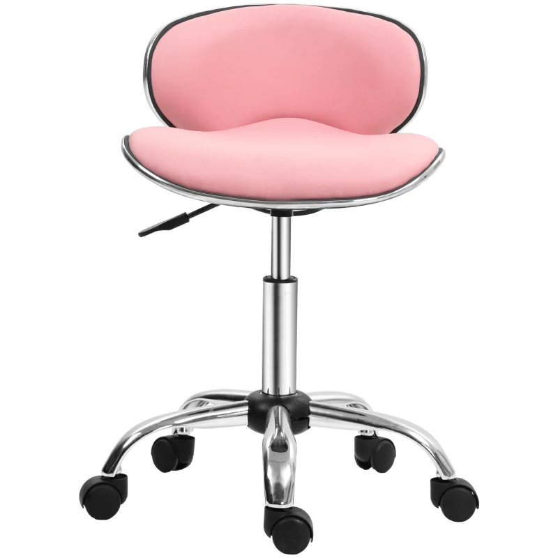 HOMCOM Adjustable Rolling Swivel Beauty Salon Chair, Stool for Spa, Pink