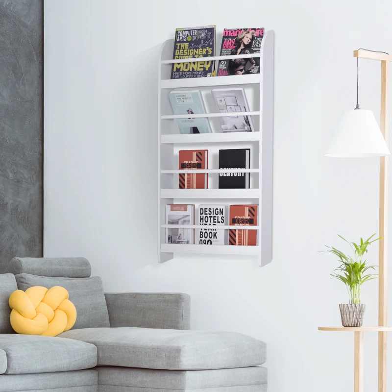 HOMCOM Libreria da Parete con 4 Ripiani in Legno Bianco Impermeabile, Carico Massimo 30kg (59cm x 12cm x 113cm)