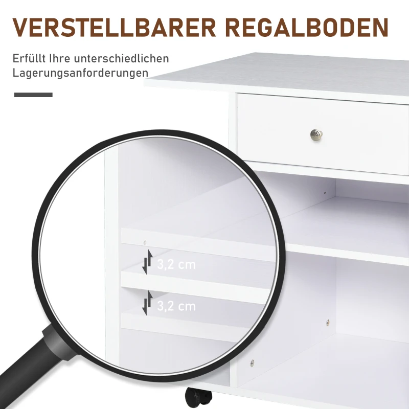 Vinsetto Druckertisch, Druckerständer, Bürowagen, Rollwagen mit Schublade+2 Ablagen+CPU-Ständer, Spanlatte, Weiß, 60 x 40 x 68,5 cm