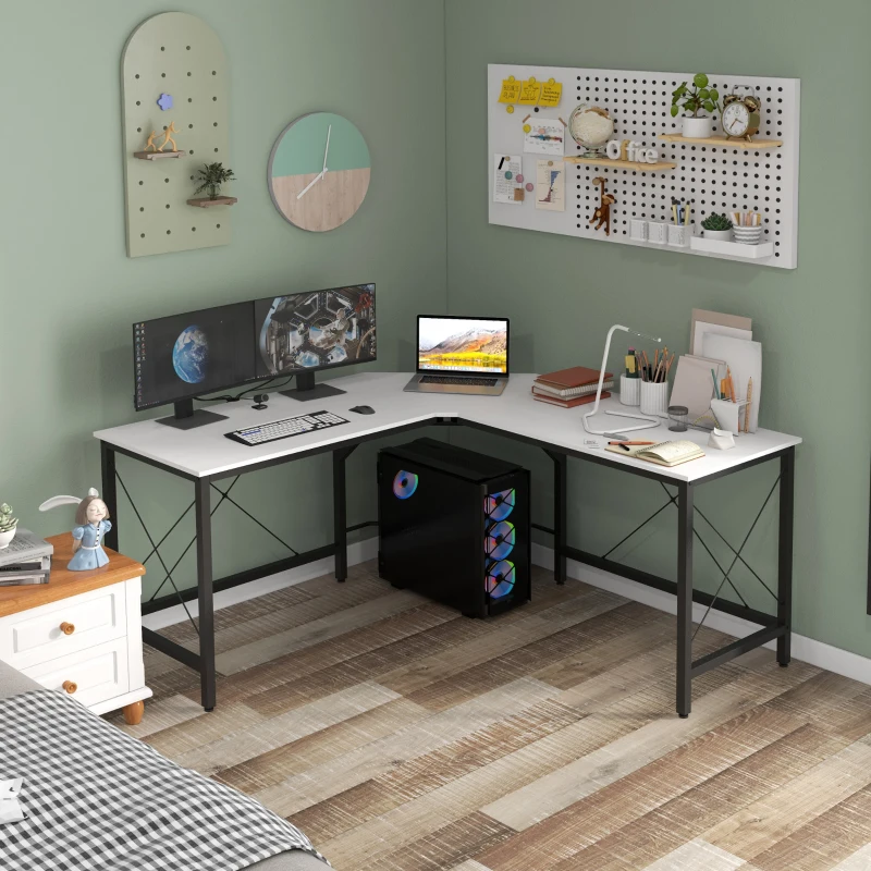 HOMCOM Escritorio Esquinero Moderno con Marco de Acero Carga 70 kg para Oficina Hogar Estudio 150x150x76 cm Blanco