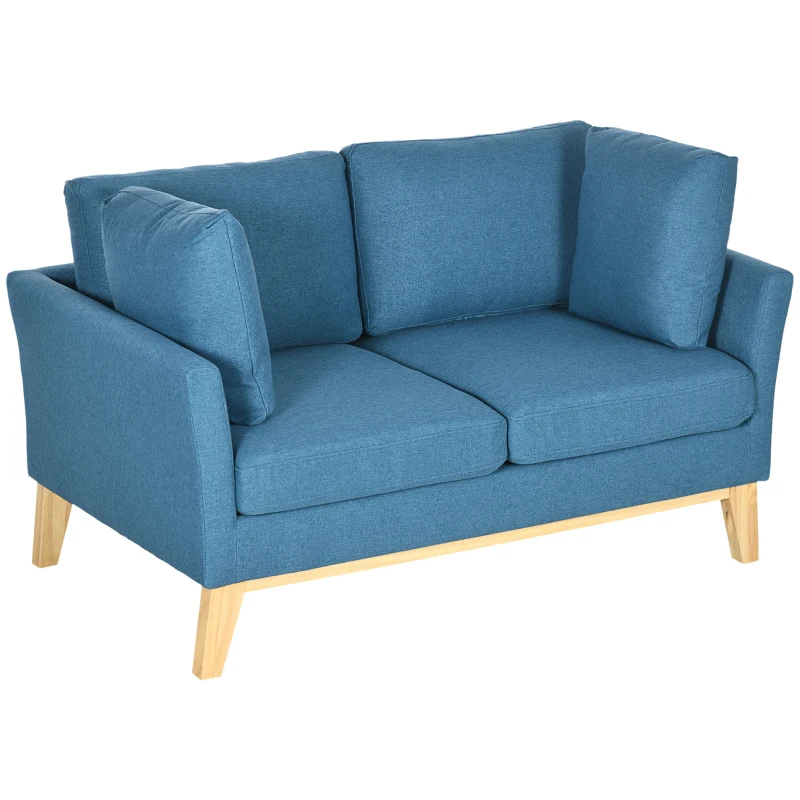 HOMCOM Canapé 2 places fauteuil salon design scandinave pieds en bois massif tissu imitaion lin 137 x 78 x 78 cm bleu