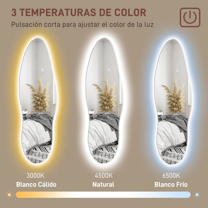 HOMCOM Espejo de Pared de Cuerpo Entero con Luces LED 120x40 cm con Iluminación de 3 Colores Función de Memoria Transparente(m-6)