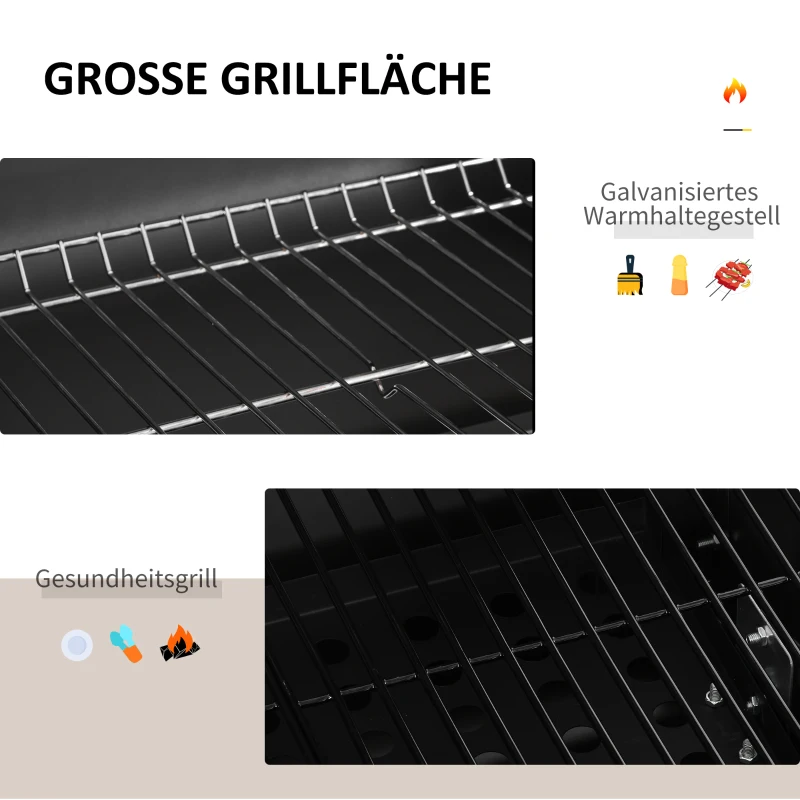 Outsunny Grillwagen Holzkohlegrill Grill BBQ Standgrill Holzkohle Kohlegrill Gartengrill, Edelstahl+Eisen Schwarz 115 x 56 x 108 cm