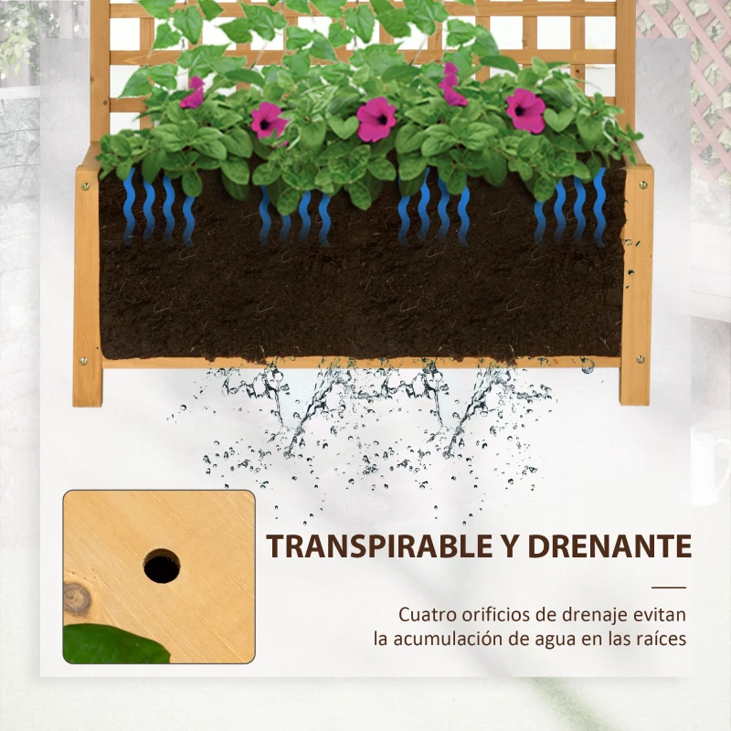 Outsunny Jardinera con Celosía de Madera para Enredaderas Cultivo de Plantas para Patio Terraza 90x45x183 cm Natural