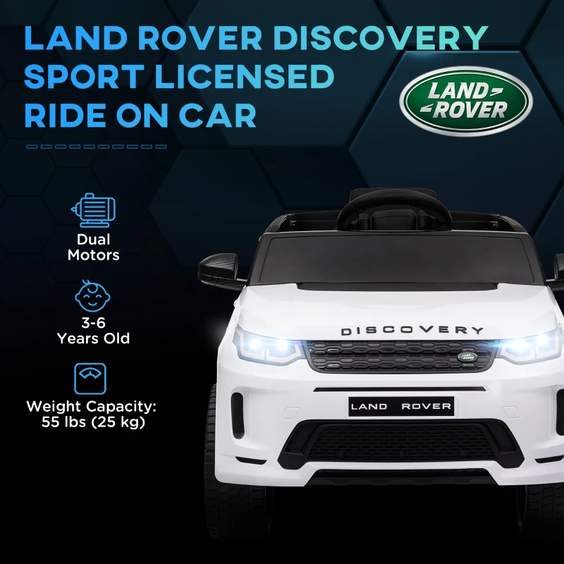 AIYAPLAY Licensed Land Rover Discovery Sport, 12V Kids Ride on Car w/ Remote Control, Lights, Music, Horn, for 3-6 Years, White