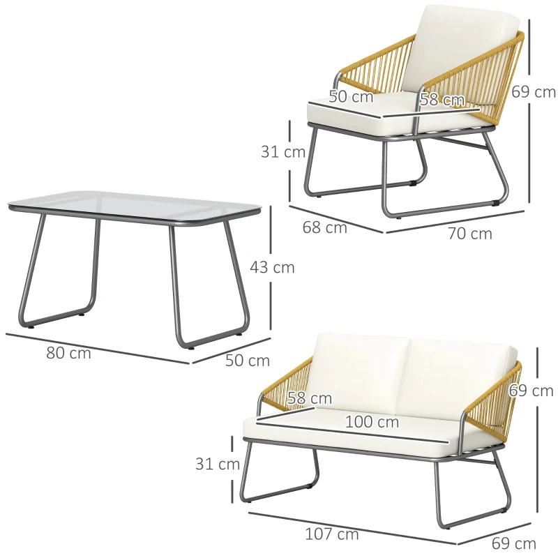 Outsunny Four-Piece Rattan Strong Panel Outdoor Sofa Set - Natural