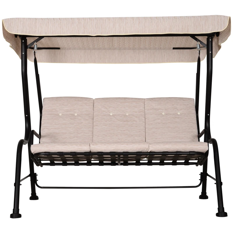 Outsunny Balancelle de Jardin 3 Places Grand Confort Toit Inclinaison réglable épais Coussins Amovibles Polyester Acier époxy Beige