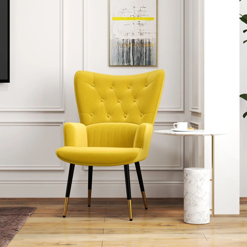 HOMCOM Butaca de Salón Sillón Individual Tapizado en Terciopelo con Respaldo Alto Estilo Moderno 68x72x103 cm Amarillo