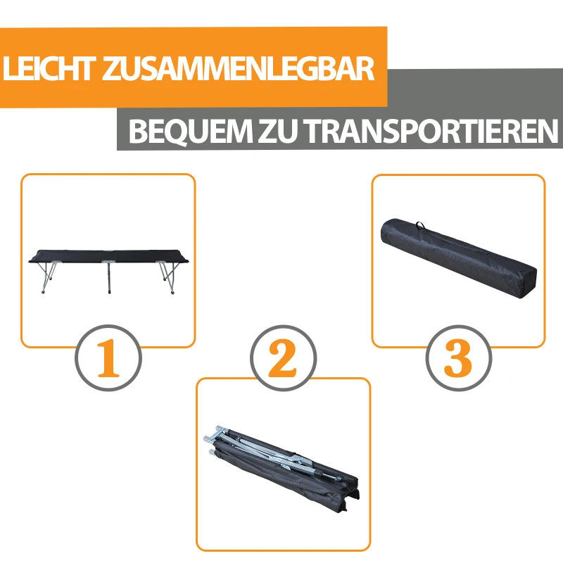 Outsunny Campingbett Feldbett Klappbett Liege inkl. Tasche 193x64x40cm (Schwarz)