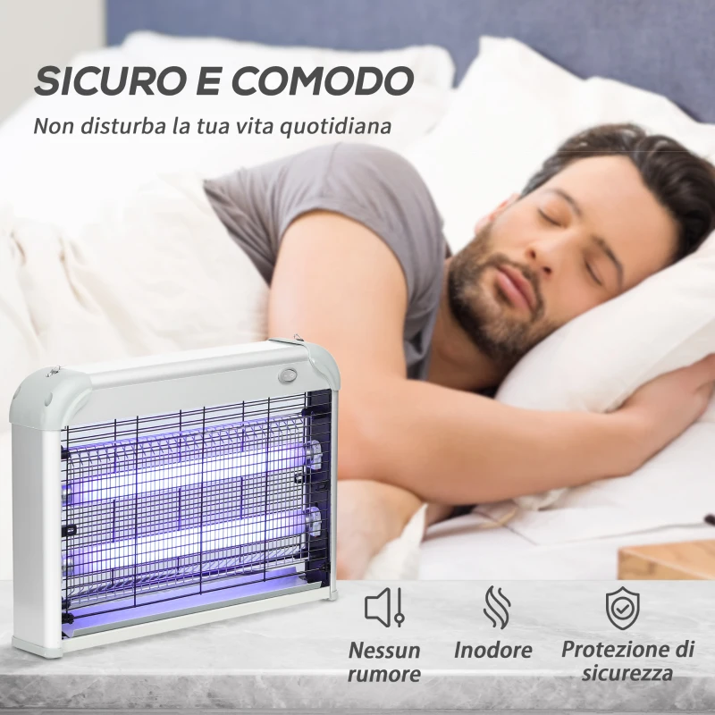 Outsunny Zapper per Insetti e Zanzare da 20W a Luci LED UV con Vassoio Rimovibile, in ABS e Metallo, 39x8x28 cm