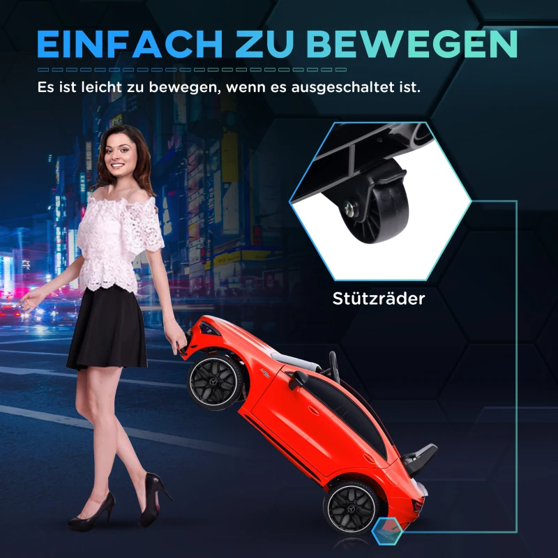 AIYAPLAY Kinder-Elektroauto, fernsteuerbar, mit Transportrollen, LED-Lichter, Hupe, für Kinder von 3-6 Jahren, Rot
