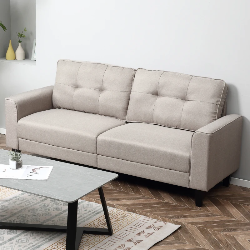 HOMCOM Relaxsessel Polstersessel Loveseat Stoffsofa mittelalterlicher Stil Wohnzimmer Schlafzimmer Leinen-Touch Gummiholz Beige  202 x 72 x 91 cm