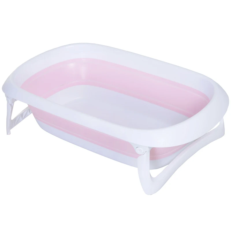 HOMCOM Vaschetta per Bagnetto per Neonati Ergonomico Pieghevole Piedini Anti-Scivolo Standard EN71-1, EN71-2, EN71-3 Rosa Età Adatta: 0-3anni 80x48x21cm