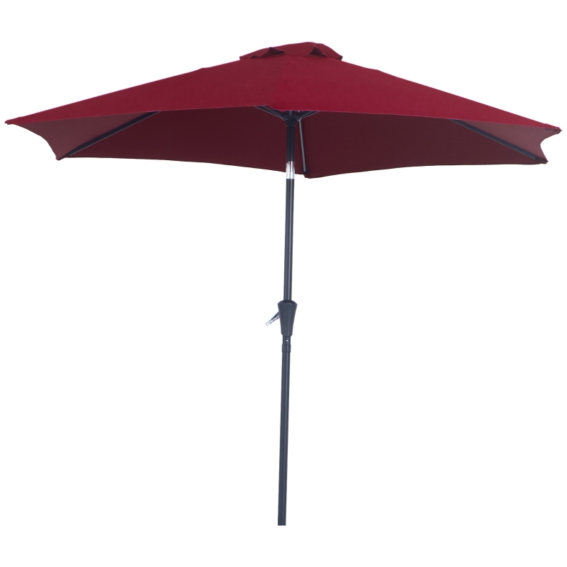 Outsunny 2.6M Garden Parasol Umbrella with Tilt and Crank, Outdoor Sun Parasol Sunshade Shelter with Aluminium Frame, Wine Red