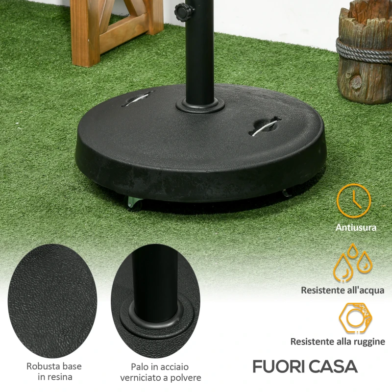 Outsunny Base per Ombrellone da 23.5kg con 2 Manovelle e Rotelle, in Resina e Acciaio, Ø53x41 cm, Nera
