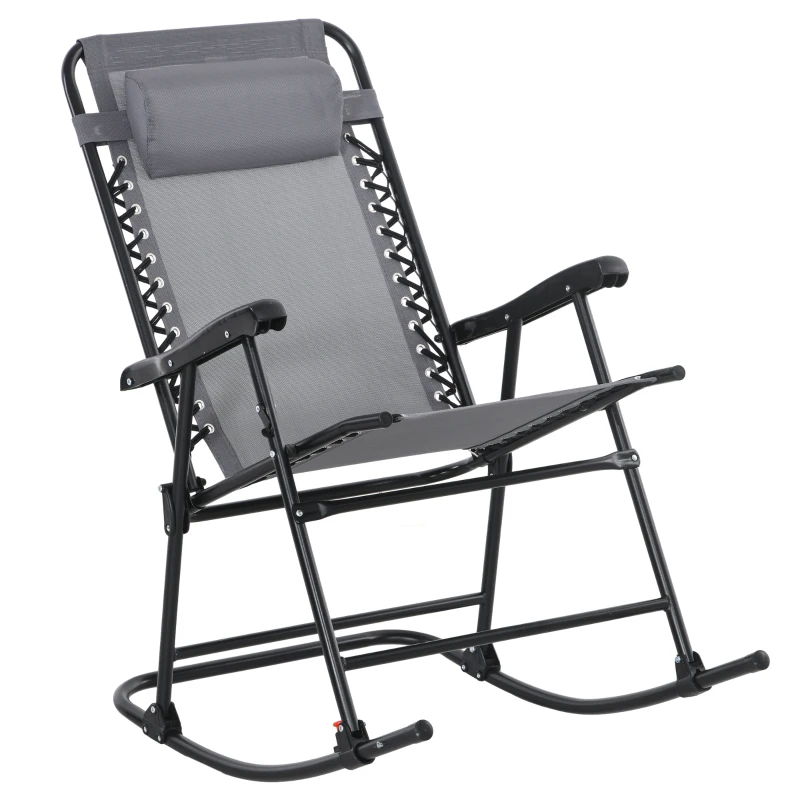 Outsunny Outdoor Schaukelstuhl, wetterfest, klappbar, mit Kopfkissen, bis 120 kg, Hellgrau