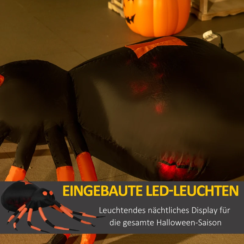 Outsunny Selbstaufblasende Halloweendekoration Große Spinne inkl. Gebläse, LED-Lichter, 160 cm x 150 cm x 43 cm, Orange + Schwarz