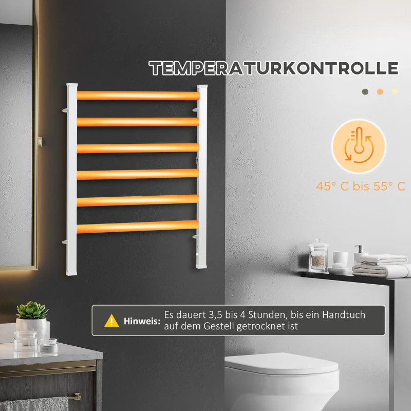 HOMCOM Handtuchwärmer, elektrisch, freistehend/Wandmontage, 45-55° C, Aluminiumrahmen, silber, 90 x 69 x 36cm