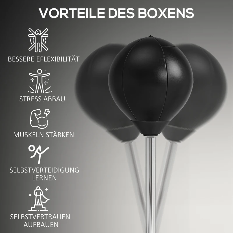 HOMCOM Punchingball-Set für Jugendliche, höhenverstellbar, inkl. Boxhandschuhe und Pumpe, Schwarz