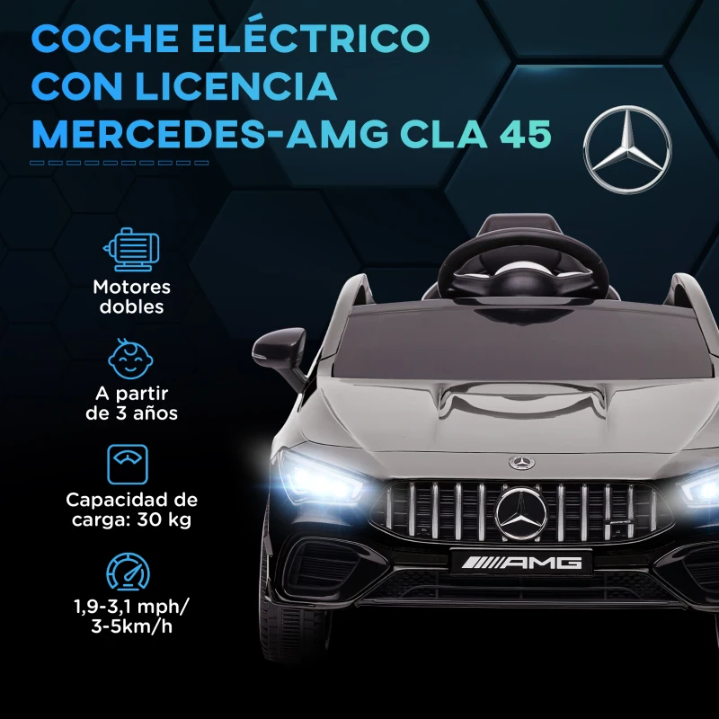 AIYAPLAY Coche Eléctrico para Niños de +3 Años Mercedes-benz AMG CLA 45 con Batería 12V Mando a Distancia Faros Música Negro