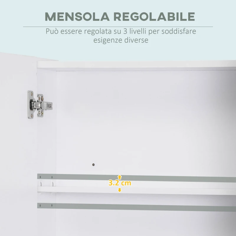 kleankin Armadietto a Specchio Rettangolare Montato a Parete con Credenze e Ripiano Regolabile, in MDF e Vetro, 60x15x75cm, Bianco