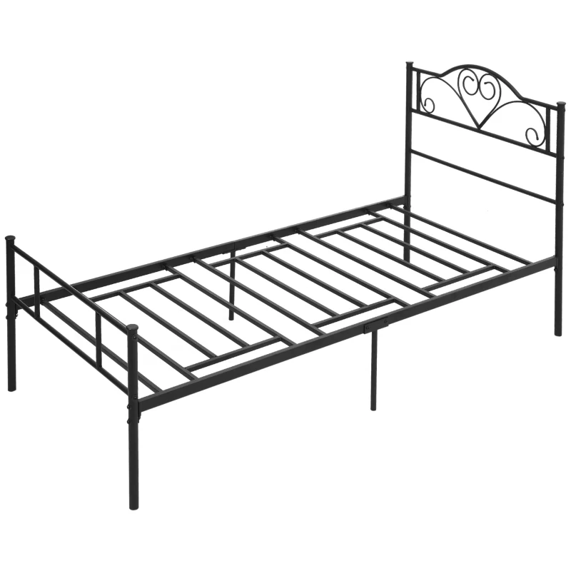 HOMCOM Struttura Letto Singolo in Acciaio con Doghe Integrate, Testiera e Pediera, 90x200cm