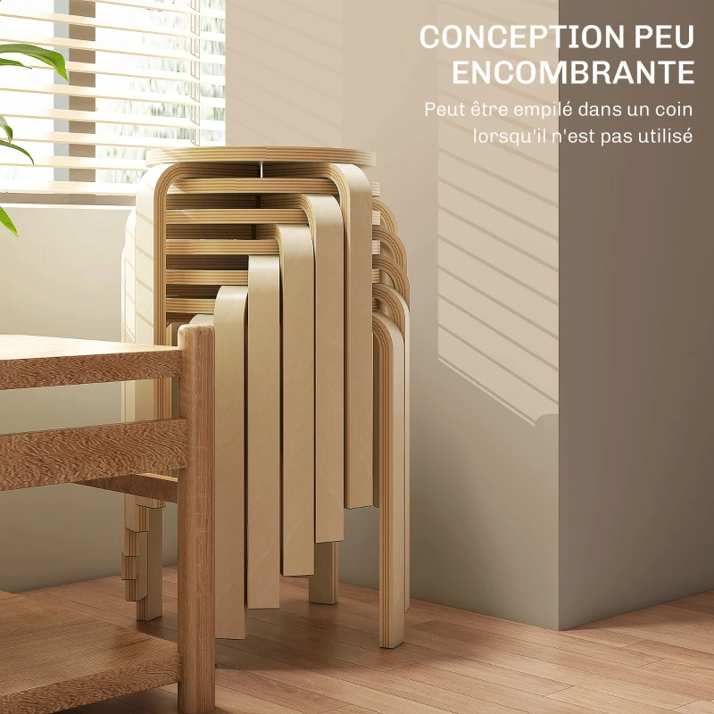 HOMCOM Ensemble de 6 tabourets empilables modernes ronds pour la cuisine, la salle à manger, le bureau, Ø40 x 45H cm