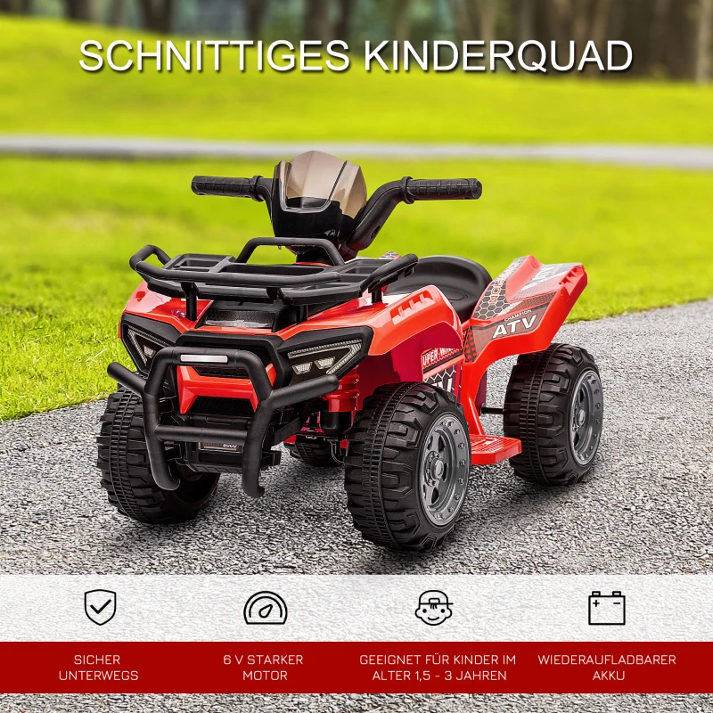 HOMCOM Kinder Quad Elektro 6V Kinderquad mit Vorwärtsfunktion, Musik, Elektro-Quad für Kinder 1,5-3 Jahre Rot