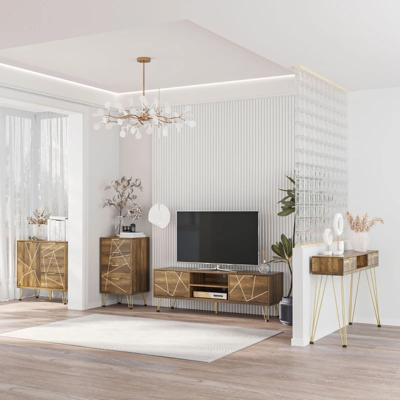 HOMCOM Tavolo Consolle in Truciolato e Acciaio per Ingresso e Soggiorno con Ripiano Aperto e 2 Cassetti, 120x29x79 cm