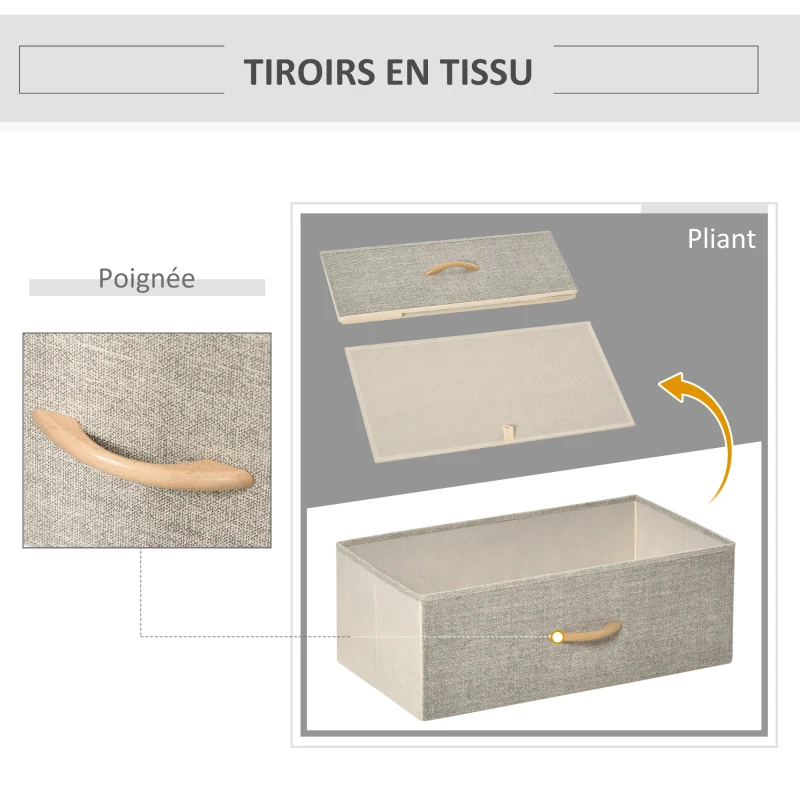 HOMCOM Lot de 2 commodes meuble de rangement chiffonnier tiroirs amovibles étagères et grand plateau beige